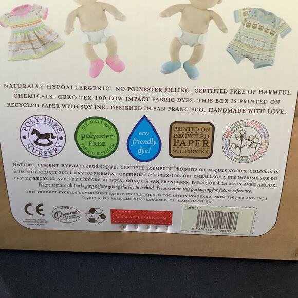 Organic Apple Park Toddler Girl Doll - Removable Clothes - Hypoallergenic - 12" - Picture 5 of 7